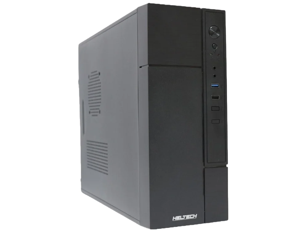 1 Vista diagonal del Case para PC Heltech SX-9822 formato Micro-ATX color negro.