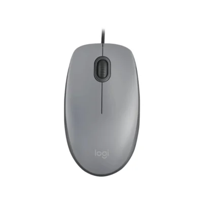 1 Mouse Logitech M110 Silent gris vista superior con cable USB sobre fondo blanco