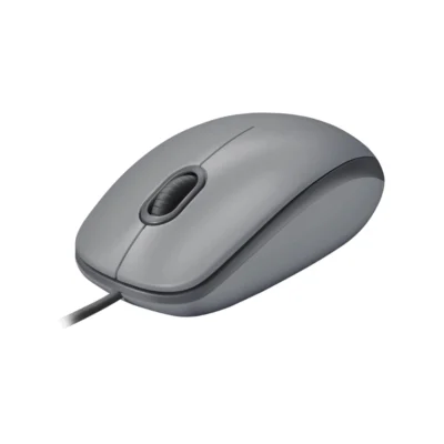 3 Mouse Logitech M110 Silent gris vista frontal con cable USB sobre fondo blanco