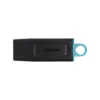 Memoria USB Kingston DataTraveler Exodia 64GB color negro con anillo turquesa vista frontal sobre fondo blanco.
