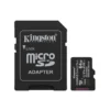 1 Tarjeta de memoria microSD Kingston Canvas Select Plus 64GB junto a su adaptador SD color negro sobre fondo blanco.