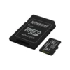 2 Tarjeta de memoria microSD Kingston Canvas Select Plus 64GB junto a su adaptador SD color negro sobre fondo blanco.