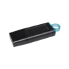 Memoria USB Kingston DataTraveler Exodia 64GB color negro con anillo turquesa vista frontal sobre fondo blanco.