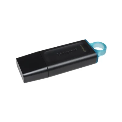 Memoria USB Kingston DataTraveler Exodia 64GB color negro con anillo turquesa vista frontal sobre fondo blanco.