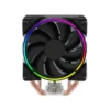 Vista frontal del disipador de aire para CPU GameMax Gamma 500 con ventilador de 120mm e iluminación RGB encendida sobre fondo blanco.