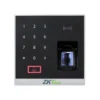 1 Terminal de control de acceso biométrico ZKTeco X8-BT vista frontal mostrando su teclado táctil, lector de huellas y diseño compacto.