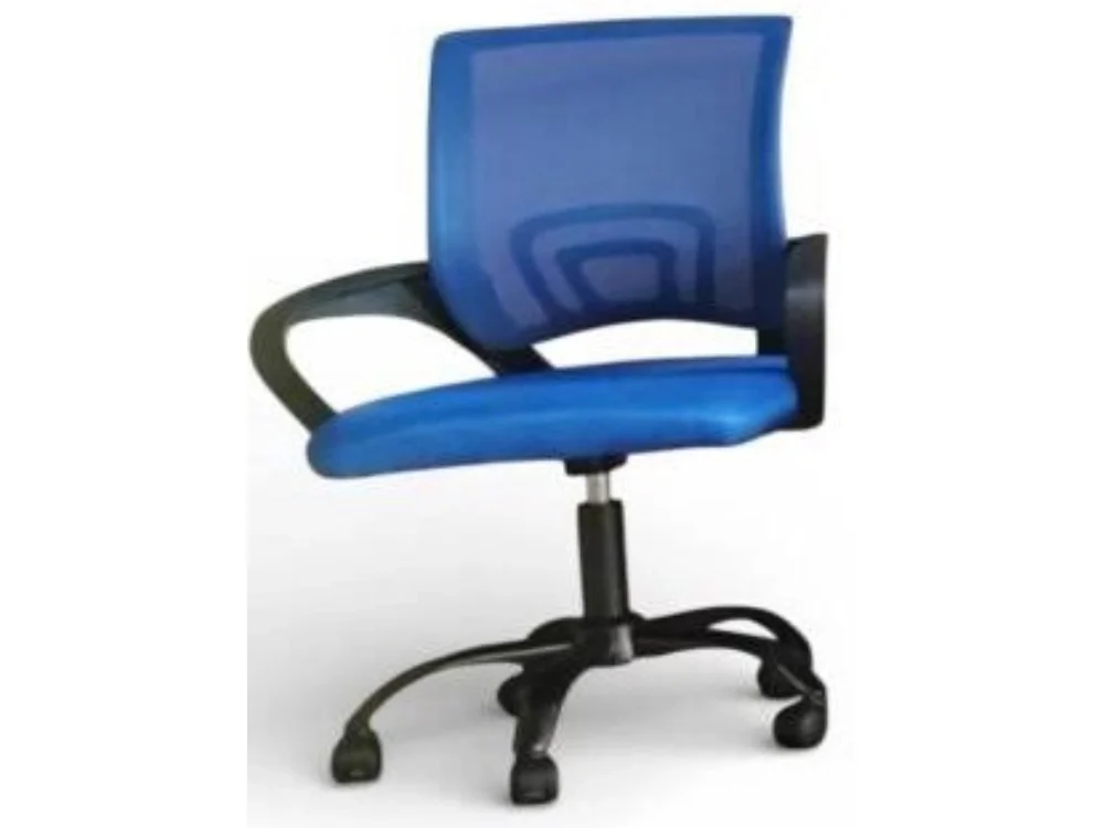 Sillas ejecutivad en colores azul y rosa, mostrando su diseño ergonómico con asiento negro de alta densidad y base metálica para oficina.
