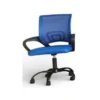 1 Sillas ejecutivad en colores azul y rosa, mostrando su diseño ergonómico con asiento negro de alta densidad y base metálica para oficina.