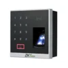 2 Terminal de control de acceso biométrico ZKTeco X8-BT vista frontal mostrando su teclado táctil, lector de huellas y diseño compacto.