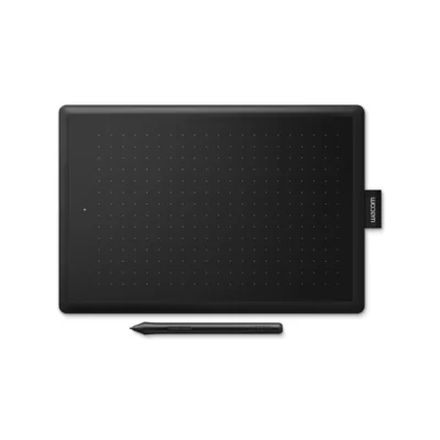Vista superior de la tableta Wacom CTL-472 destacando su área de trabajo interactiva y lápiz ergonómico sin batería
