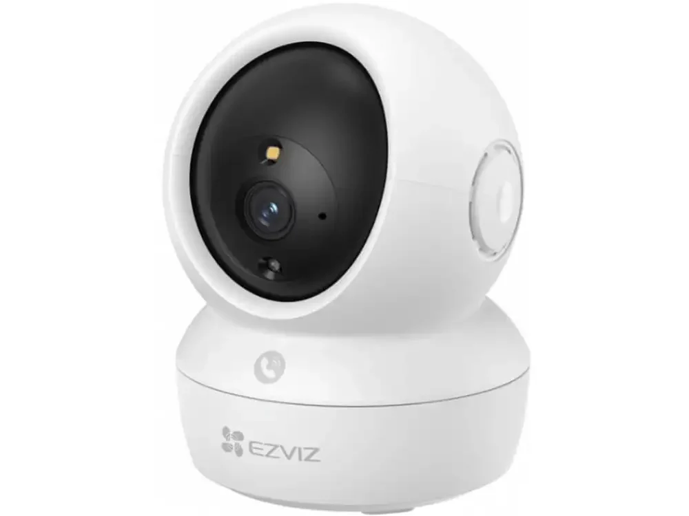 1 Cámara de seguridad interior EZVIZ H6c PRO vista frontal mostrando su diseño domo motorizado blanco y su potente lente 4K.