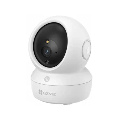 1 Cámara de seguridad interior EZVIZ H6c PRO vista frontal mostrando su diseño domo motorizado blanco y su potente lente 4K.