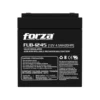 Acercamiento a los bornes de conexión y a la carcasa negra de la batería Forza FUB-1245, mostrando sus certificaciones de seguridad.