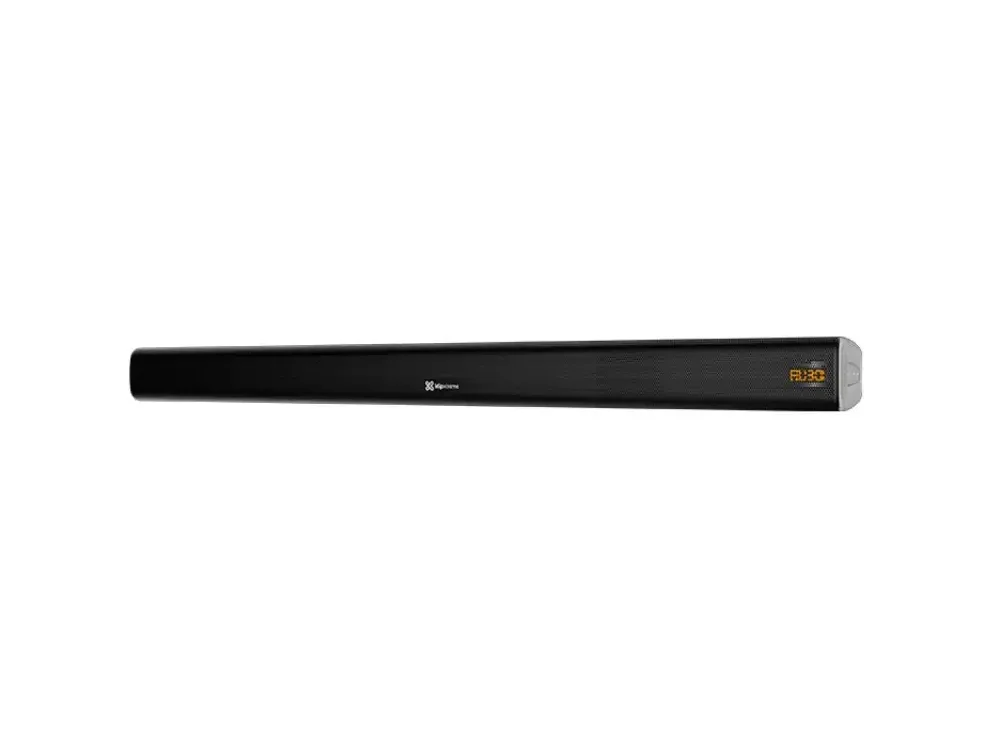 1 Vista frontal de la barra de sonido 2.0 KlipXtreme Tunebar de 60W en color negro sobre fondo blanco.
