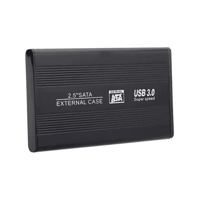 Vista frontal de la carcasa de aluminio para disco duro externo 2.5 pulgadas Nitron USB 3.0 sobre fondo blanco.