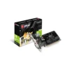 1 Vista frontal de la caja de la tarjeta de video MSI NVIDIA GeForce GT 710 2GB DDR3 con diseño Low Profile sobre fondo blanco.