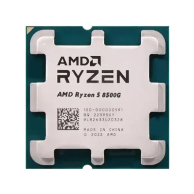 Procesador AMD Ryzen 5 8500G de la serie 8000 sobre fondo blanco.