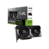 Vista frontal de la Tarjeta Gráfica ASUS Dual GeForce RTX 5060 OC de 8GB GDDR7 sobre fondo blanco.
