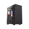 1 Vista diagonal del Case GameMax EDGE Mini Tower color negro con panel frontal de líneas de ventilación y vidrio templado.