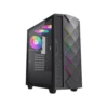 1 Vista diagonal del Case Gaming Gamemax Diamond CP negro mostrando el panel frontal geométrico con iluminación ARGB.