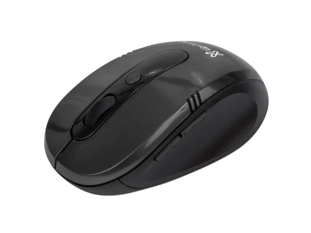 Mouse inalámbrico KlipXtreme Vector KMW-330BK color negro vista frontal sobre fondo blanco