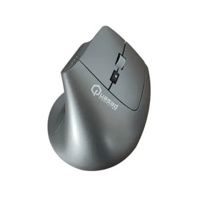 Mouse vertical Quasad QME-V10 color gris inalámbrico vista frontal sobre fondo blanco