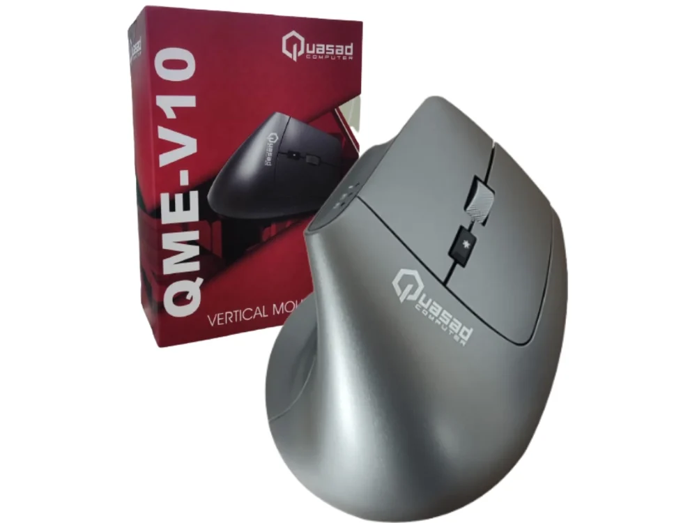 Mouse ergonómico Quasad QME-V4 inalámbrico color negro vista frontal sobre fondo blanco