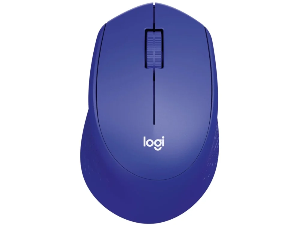 1 Mouse inalámbrico Logitech M280 color azul vista frontal sobre fondo blanco