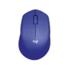Mouse inalámbrico Logitech M280 color azul vista frontal sobre fondo blanco