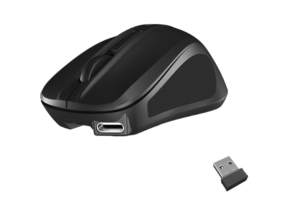 1 Mouse inalámbrico Meetion MiniGo color negro vista frontal sobre fondo blanco