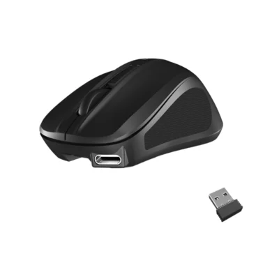 Mouse inalámbrico Meetion MiniGo color negro vista frontal sobre fondo blanco