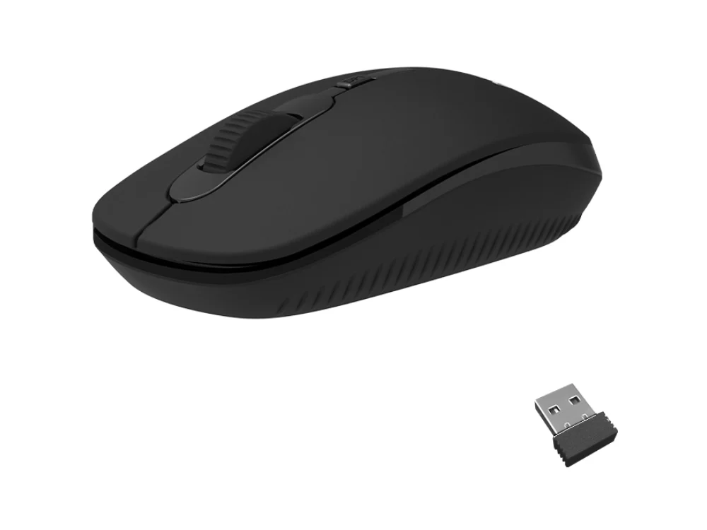 Mouse inalámbrico Meetion MT-R547 color blanco y azul vista lateral sobre fondo blanco