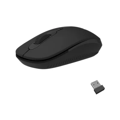1 Mouse inalámbrico Meetion MT-R547 color blanco y azul vista lateral sobre fondo blanco
