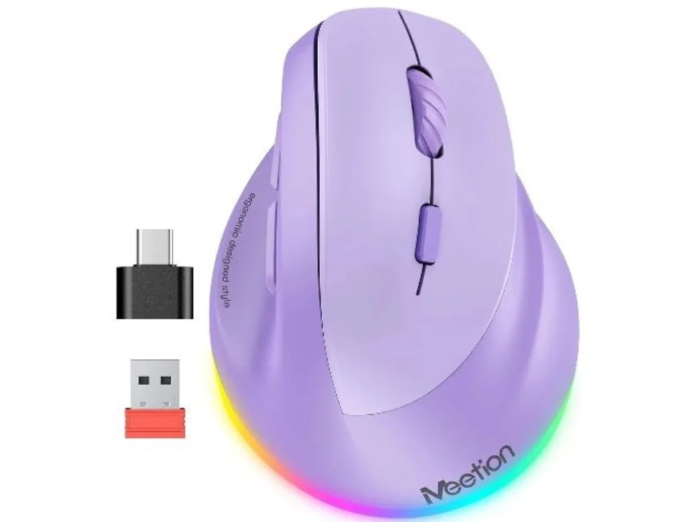 Mouse vertical Meetion BTM010R color morado vista frontal sobre fondo blanco