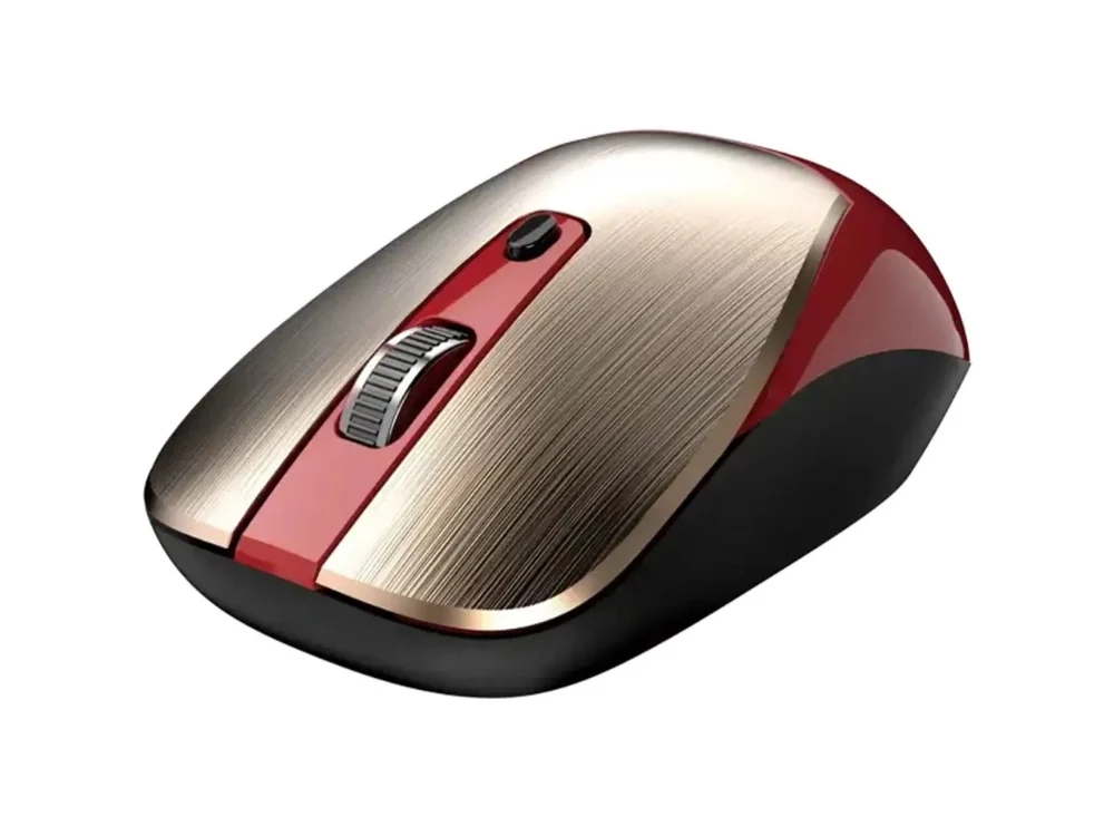 1 Mouse inalámbrico Genius NX-7125 Copilot color dorado y rojo vista frontal sobre fondo blanco