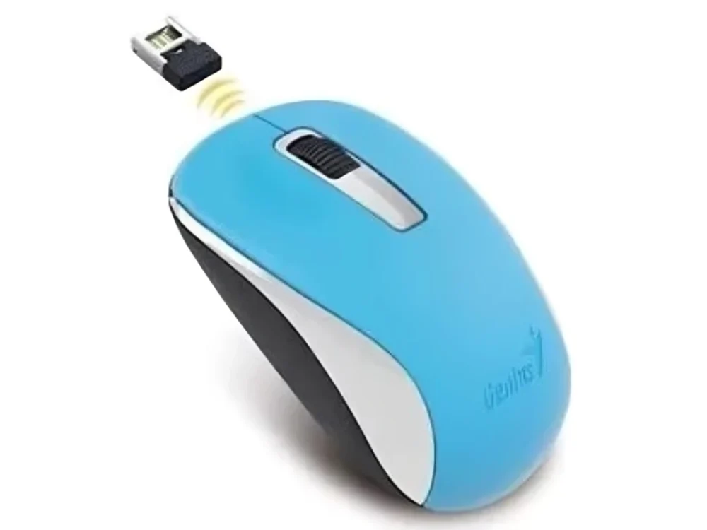 1 Mouse inalámbrico Genius NX-7005 color celeste vista frontal sobre fondo blanco