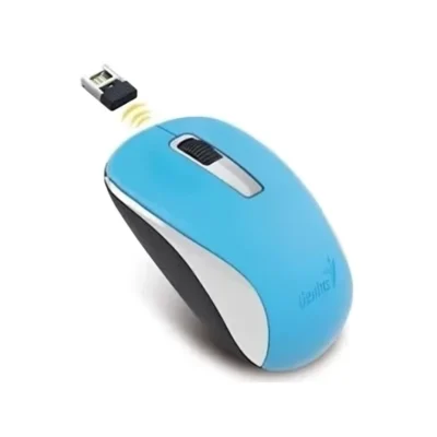 Mouse inalámbrico Genius NX-7005 color celeste vista frontal sobre fondo blanco
