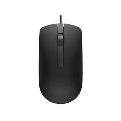 1 Mouse óptico Dell MS116 color negro vista superior con cable USB sobre fondo blanco