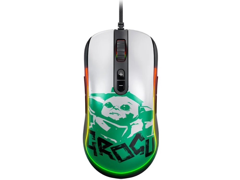 Mouse gaming Primus Gladius 12400T edición limitada Grogu Star Wars vista frontal sobre fondo blanco