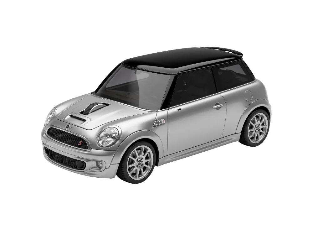 1 Mouse inalámbrico Landmice diseño Mini Cooper S color plata vista lateral sobre fondo blanco