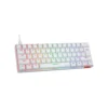 1 Vista frontal del teclado mecánico gamer Meetion MK005 blanco formato 60% con retroiluminación LED encendida sobre fondo blanco.