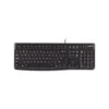 Vista frontal del teclado alámbrico Logitech K120 color negro con distribución en español sobre fondo blanco.
