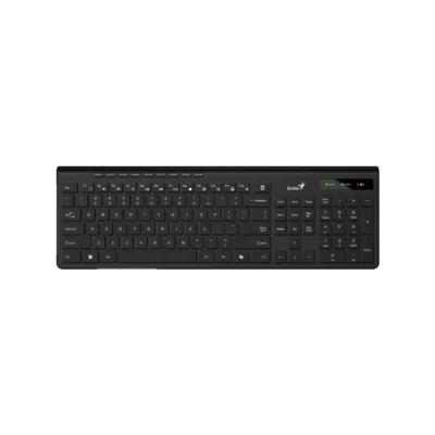 1 Vista frontal del teclado inalámbrico Genius SlimStar 7230 color negro con teclas tipo chocolate sobre fondo blanco.