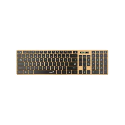 Vista frontal del teclado empresarial multidevice Genius SlimStar 7250BT con diseño estilo pino nórdico sobre fondo blanco.