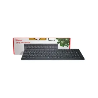 1 Vista frontal del teclado inalámbrico de oficina Quasad QK-SlimPro color negro con diseño ultradelgado sobre fondo blanco.