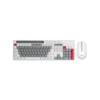 1 Vista frontal del combo de teclado y mouse inalámbrico Marvo WS009 con teclas color blanco, gris y rojo sobre fondo blanco.