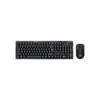 1 Vista frontal del combo inalámbrico Genius KM-8101 mostrando el teclado completo negro y el ratón óptico sobre fondo blanco.
