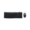 1 Vista frontal del combo de teclado y mouse alámbrico Logitech MK200 Media color negro sobre fondo blanco.