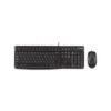 1 Vista frontal del combo alámbrico de teclado y mouse Logitech MK120 color negro sobre fondo blanco.