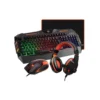 1 Vista frontal del kit gamer 4 en 1 Meetion C500 mostrando el teclado retroiluminado, mouse de 3200 DPI, auriculares y alfombrilla sobre fondo blanco.